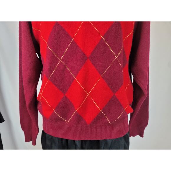 Brooks Brothers Men's 100% Lambswool Collared Argyle Sweater Size M Red Burgundy - Picture 3 of 10